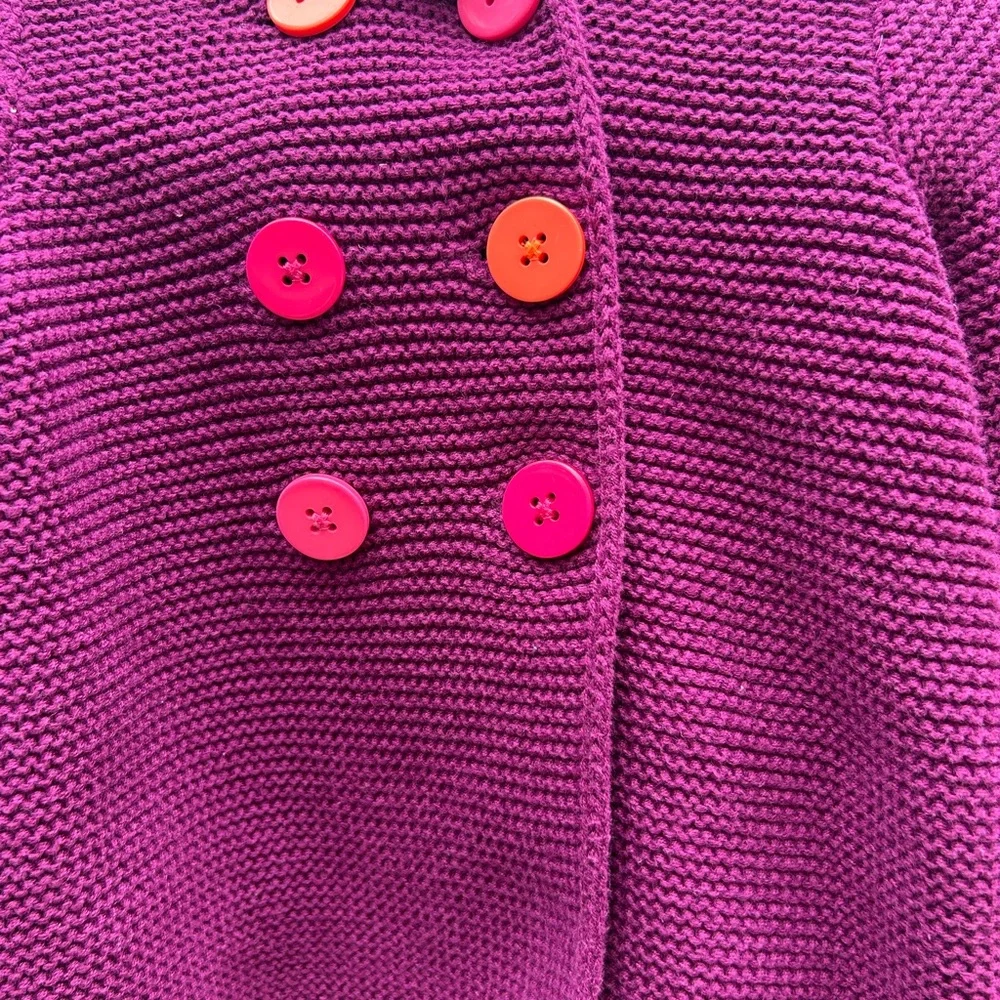 Girls' Fuchsia Knit Double-Breasted Sweater with Hood